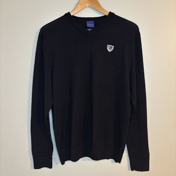 Dunning V-Neck 100% Merino Wool Sweater Men's Large Embroidered Golf - Picture 1 of 9